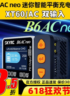 SKYRC新品B6ACneo智能平衡充电器车航模锂电池快充DC200W AC60W