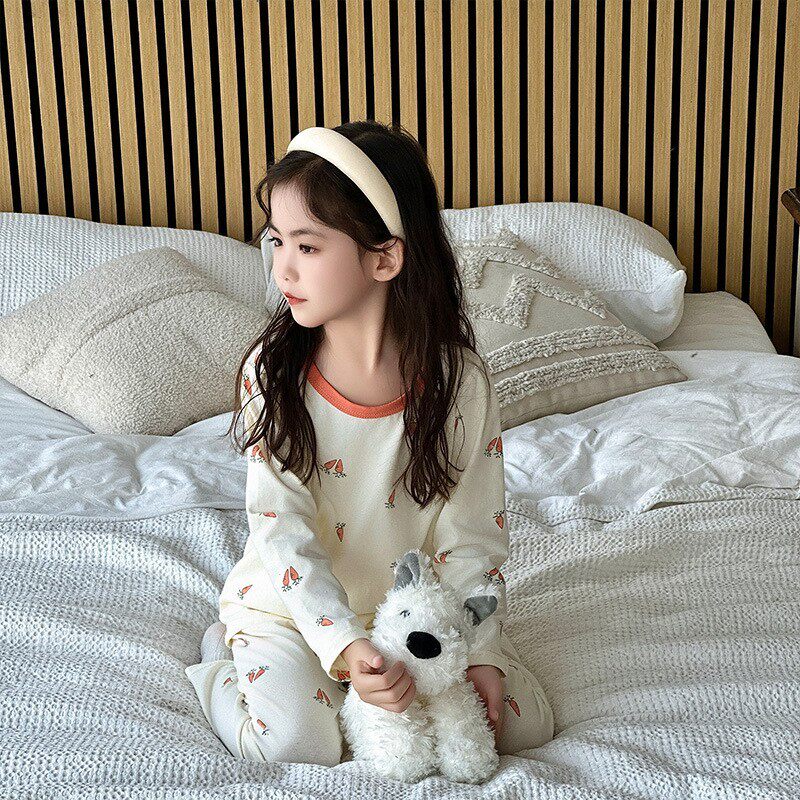 纯棉无骨莱卡儿童家居服男女童秋冬季贴身秋衣秋裤睡衣套装