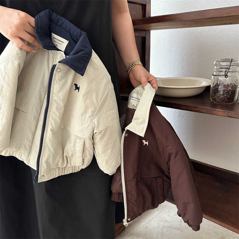 男女童翻领棒球服秋冬卡通小狗棉服男宝宝儿童外出百搭外套上衣