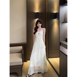 现货法式刺绣蕾丝吊带连衣裙女夏高级感气质初恋海边度假沙滩长裙