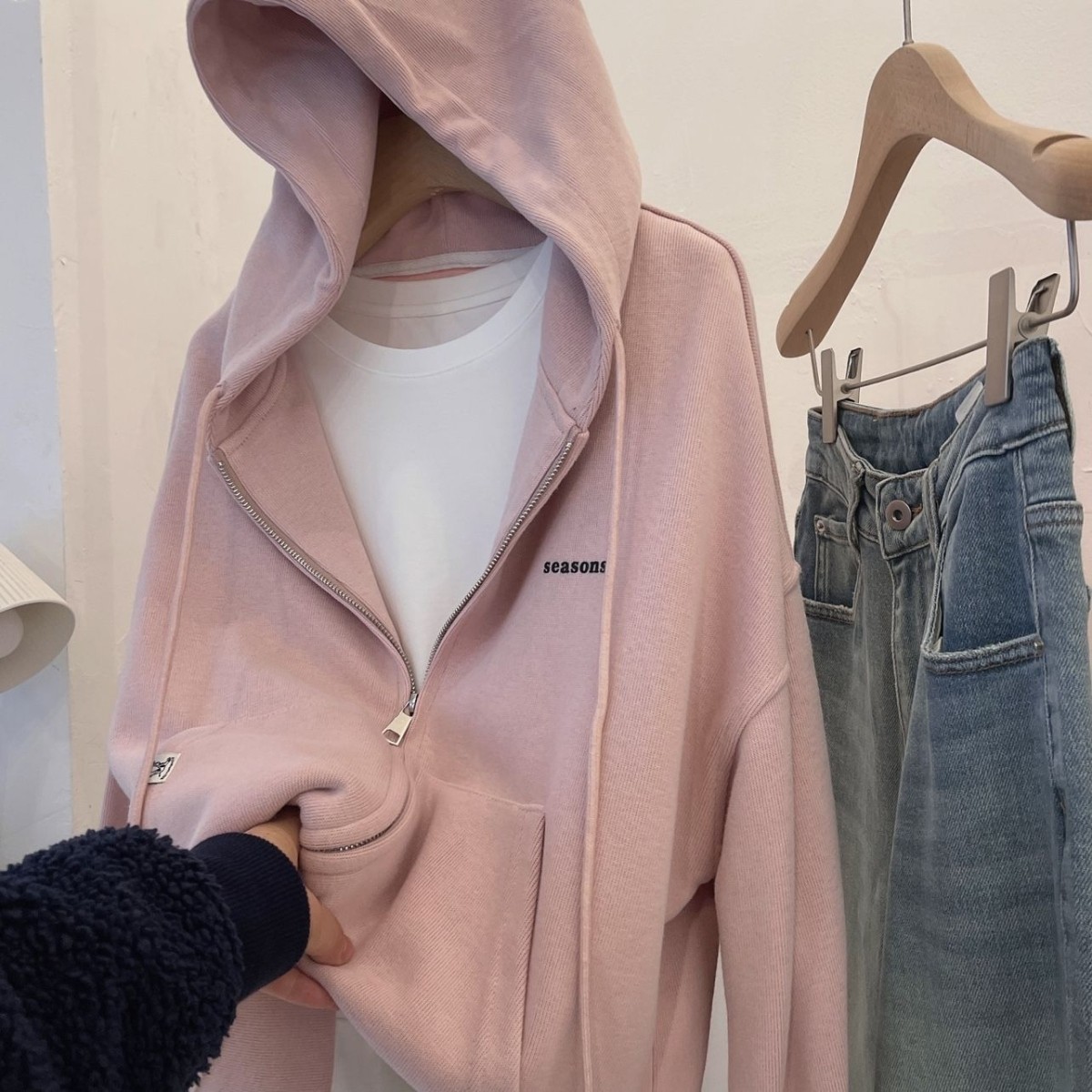 糖果色刺绣字母宽松慵懒百搭连帽拉链卫衣女2023春秋新款开衫外套