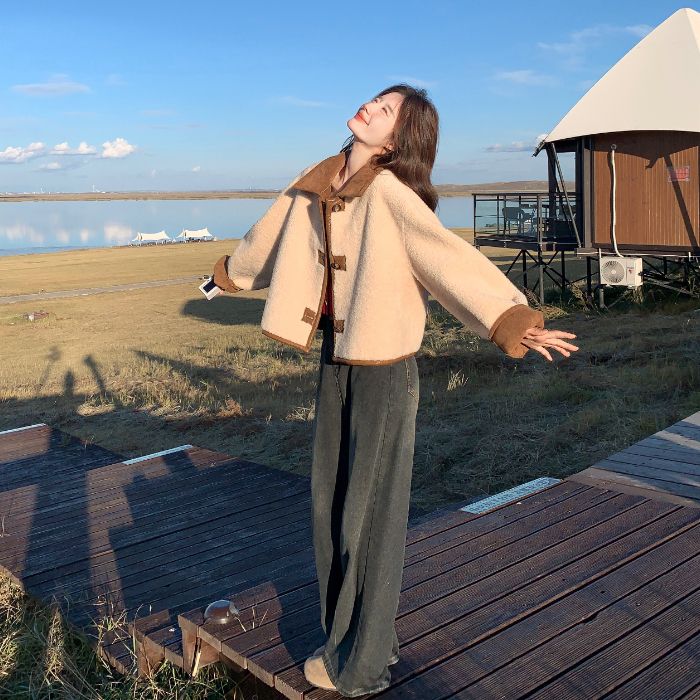 双面穿皮毛一体羊羔毛外套女春秋2025新款初冬加厚短款麂皮绒上衣
