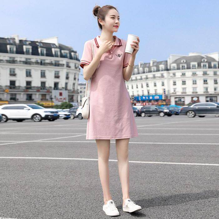 夏季韩版新款短袖宽松大码显瘦休闲运动裙学生中长款连衣裙女