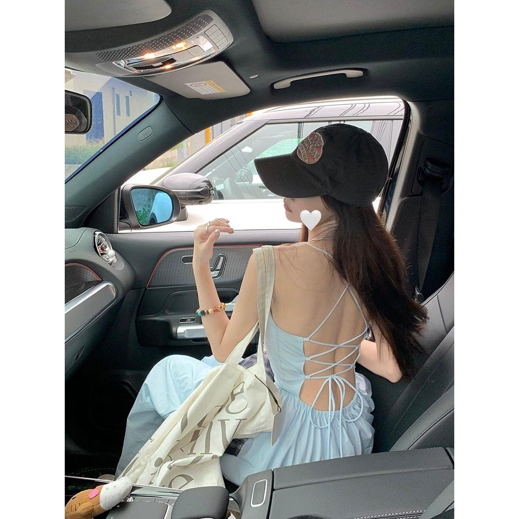 法式甜辣小众设计高级性感露背吊带连衣裙仙女夏沙滩海边度假长裙