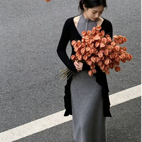 高档女装今年流行穿搭名媛风两件套秋冬季修身气质开衫连衣裙套装