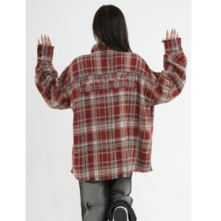 小香风棉服外套女款冬季加厚毛呢绒格纹衬衫高级感情侣工装夹克