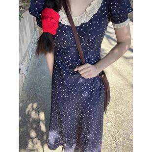 温柔风法式u领波点连衣裙子女2026新款夏季简单大方得体气质长裙