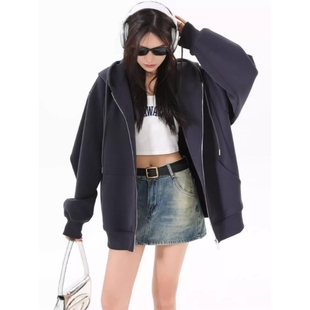 6909官图仿棉华棉薄款 外套 加绒连帽口袋拉链开衫