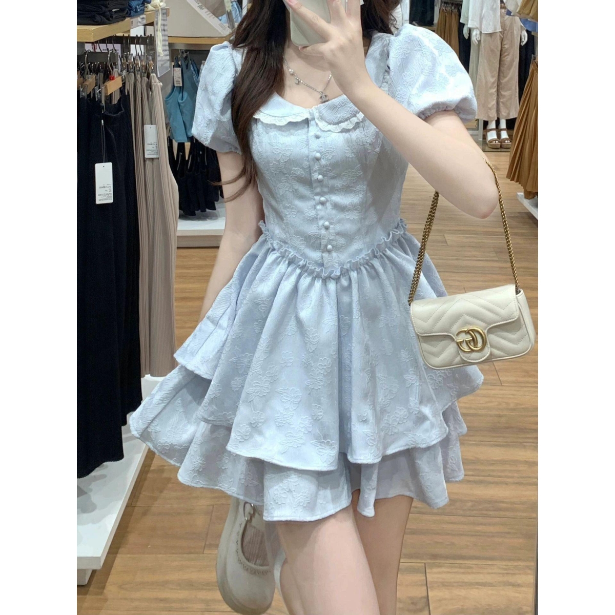 法式初恋娃娃领连衣裙女小个子夏季在逃公主蛋糕裙收腰仙女蓬蓬裙