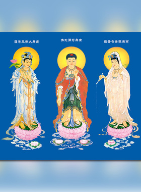 极乐世界 西方三圣 阿弥陀佛 观世音菩萨画像 佛像装饰挂画自粘画