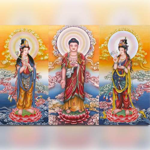西方三圣佛像阿弥陀佛观音菩萨画