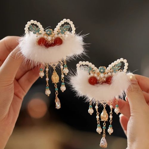 醒狮精致龙角发夹边夹侧边精致中国风吉祥物女孩头饰汉服头饰新年