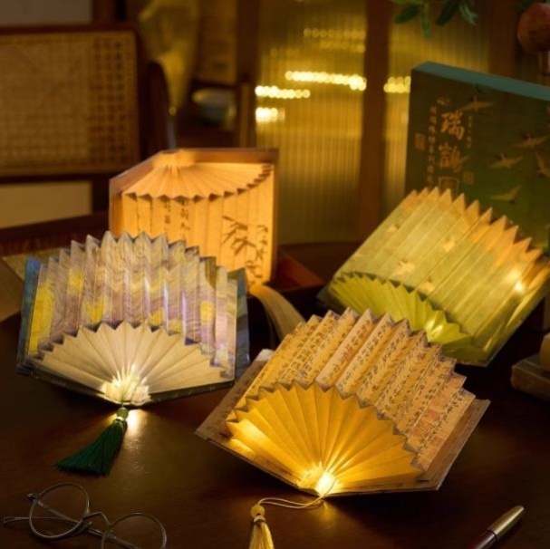 宋代美学灯国风扇形书灯琉璃珠灯古风书法DIY手工桌面摆件