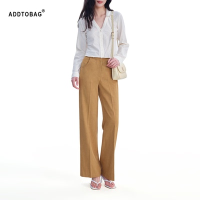 ADDTOBAG春夏亚麻棕色直筒西裤女