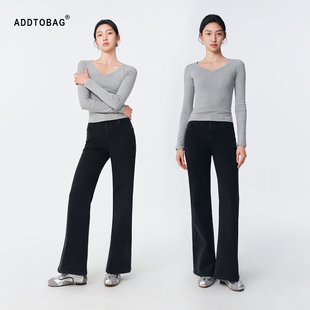 【律动牛仔】高品四面弹舒适牛仔裤女深灰色直筒微喇休闲显瘦长裤