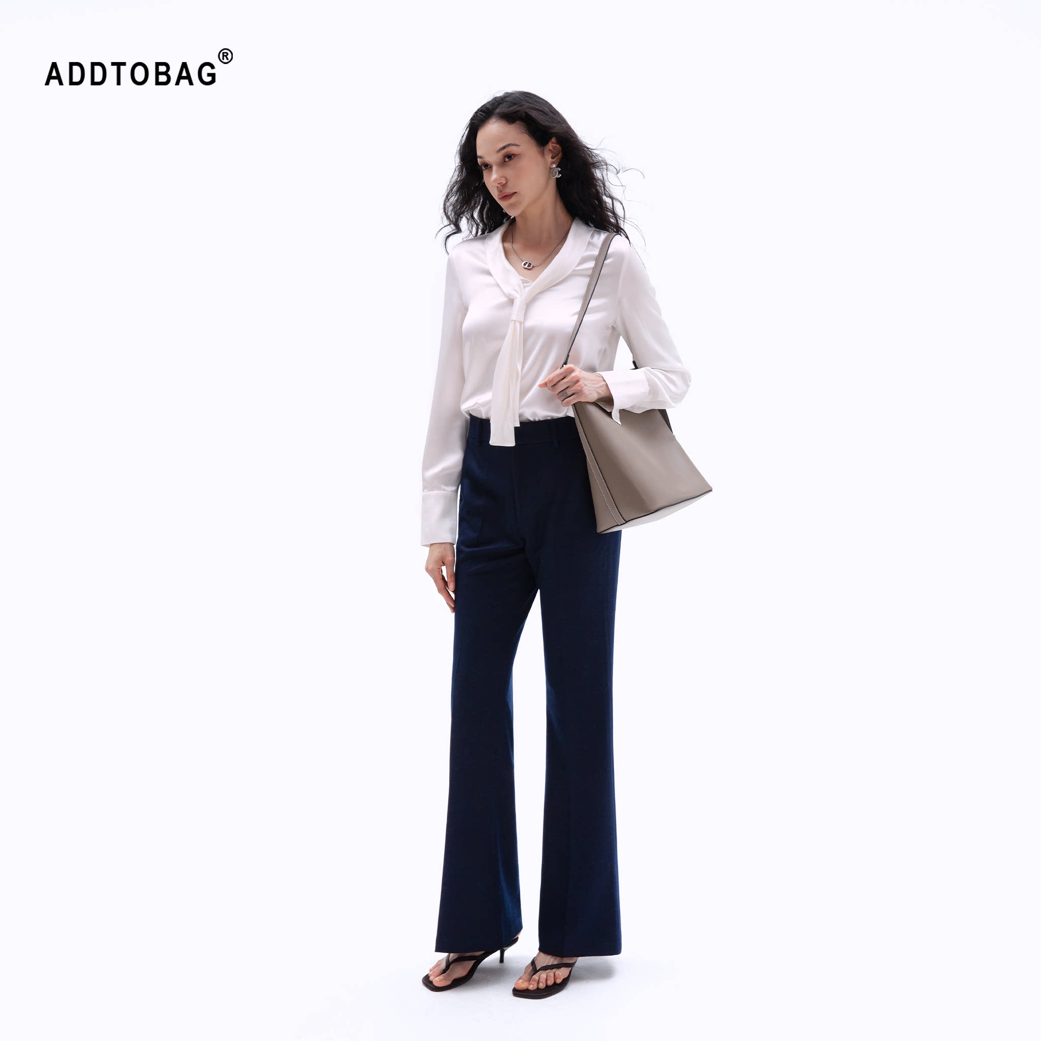 ADDTOBAG 通勤王/秋冬黛蓝羊毛混纺显瘦遮胯直筒微喇休闲西装裤女