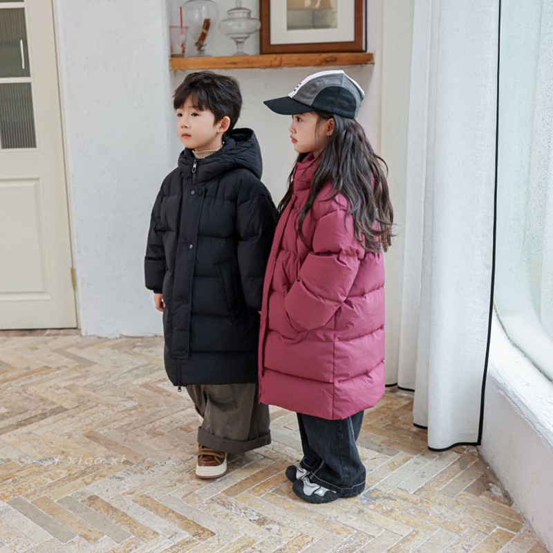 2025新款儿童羽绒服男女童过膝长款加厚连帽保暖韩版休闲外套