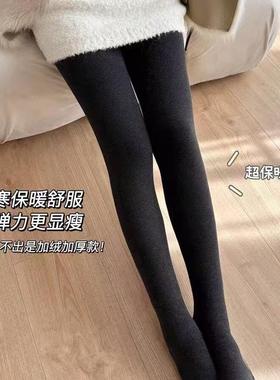 珞依8906秋冬加厚竖条纹打底裤女加厚绒保暖显瘦8905金棉高弹中灰