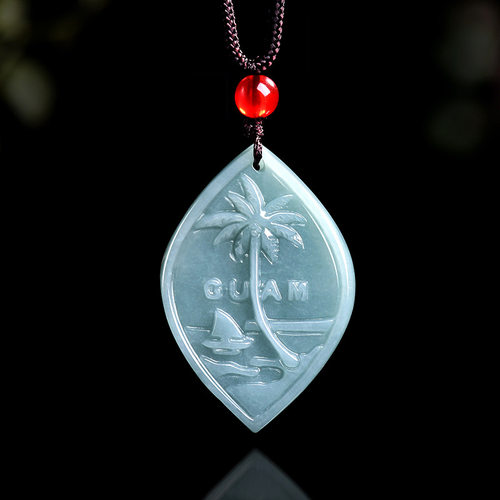 天然A货翡翠蓝水太平洋关岛旅游纪念品吊坠玉石挂件玉佩四会玉器