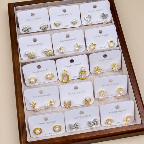 2024年新款 925银针耳环贝壳锆石珍珠耳钉女款小众设计感高级耳饰