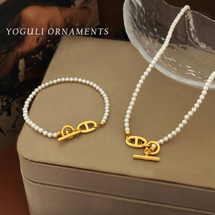 法式 ins风优雅珍珠手项链气质简约小香风颈链猪鼻扣毛衣链女2078