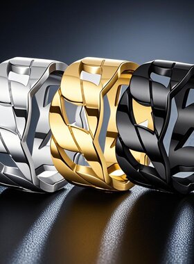 钛钢戒指男款潮男高级感不掉色饰品流行摇滚潮链条雕刻指环