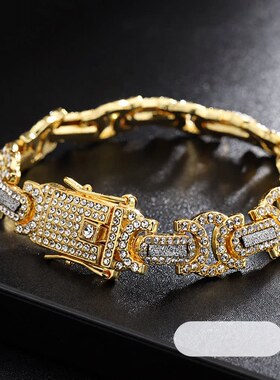 镶钻手链男欧美轻奢风百搭简约古巴链女潮高级感小众爆款配饰饰品