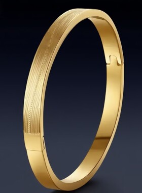 新款钛钢手镯创意简约腐蚀四叶草网格纹卡扣情侣手环不锈钢饰