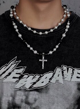 钛钢珍珠项链男百搭简约项饰轻奢可调节锁骨链高级感配饰手工饰品