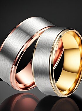 戒指不掉色小众设计欧美嘻哈ins钛钢双色男潮不锈钢饰品潮流款