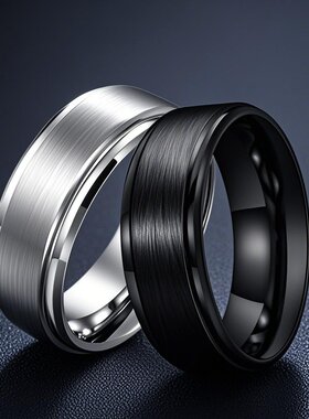 戒指不掉色小众设计欧美男款嘻哈ins钛钢双色男潮不锈钢饰品
