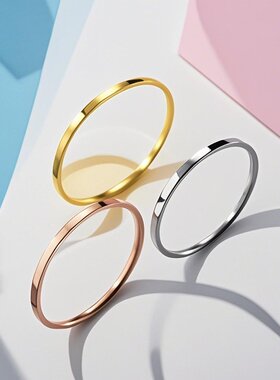 不锈钢戒指女百搭不掉色ins女生素圈极细18k钛钢指环饰品手饰