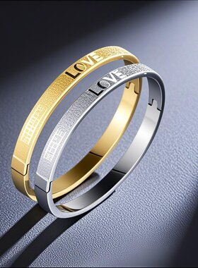 不锈钢新款不掉色经文love手镯 钛钢时尚通勤欧美爆款个性手镯