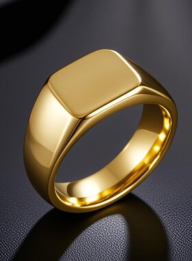 饰品不锈钢中性印章戒指金色光面徽章几何戒指潮流设计