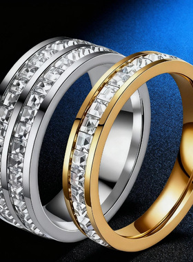 钛钢戒指女款满天星镶钻不掉色小众戒环指环不锈钢饰品手饰潮流