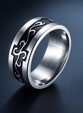 不锈钢戒指欧美男士8mm宽钛钢指环时尚冷淡风嘻哈夸张设计