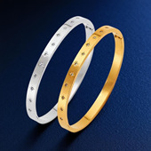 欧美镶钻素圈钛钢手镯八芒星防水叠戴饰品度假风不掉色不锈钢手镯