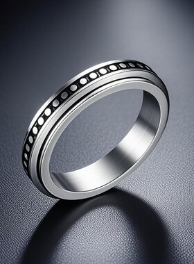 不锈钢戒指不掉色小众欧美转动旋转4mm减压星星月亮钛钢指环