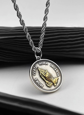 祈祷之手项链男潮百搭个性高级感锁骨链配饰复古小众设计简约饰品