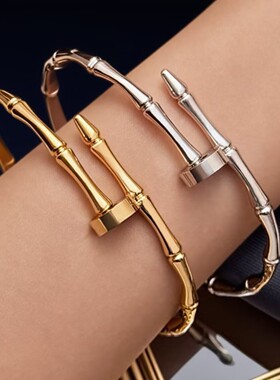 欧美ins网红18K金不锈钢竹节闭口不锈钢手镯新款女式时尚百搭手饰