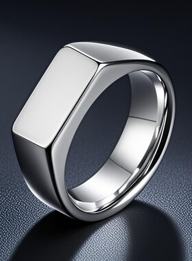 不锈钢铸造戒指方形可刻LOGO冷淡风简约设计感钛钢戒指男女无性别