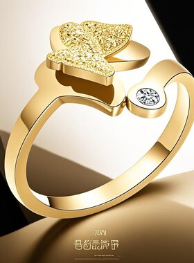 钛钢男潮新款小众磨砂蝴蝶可调节简约轻奢高级感时尚戒指设计