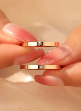 不锈钢戒指女简约小众欧美高级冷淡风镶钻钛钢个性带钻时尚款