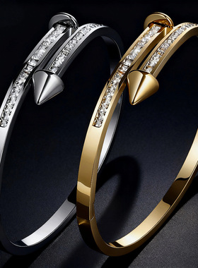 不锈钢女款钉子锆石钛钢手镯饰品三色手环时尚潮流