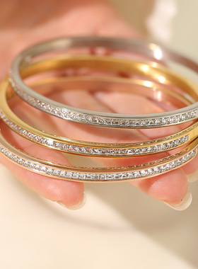 钛钢手镯女生高级感小众满天星电镀不掉色喜乐ins风满钻时尚手