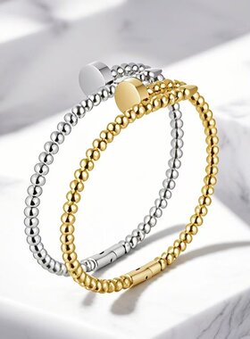 新款钛钢卡扣圆珠形钉子手镯不锈钢时尚串珠女手环现货设计