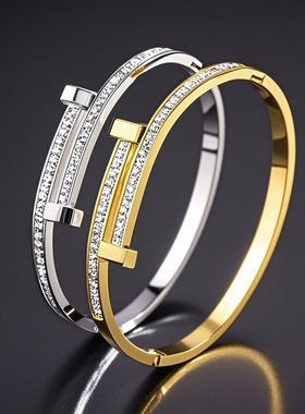 热销个性钉子手镯微镶锆石小众设计精致钛钢手环女士高级首饰