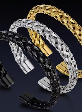 外贸饰品钛钢麻花辫钢丝开口手镯男简约百搭不锈钢配饰品