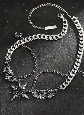 六芒星双层项链男羽翼高级感钛钢不掉色配饰女简约百搭个性风饰品