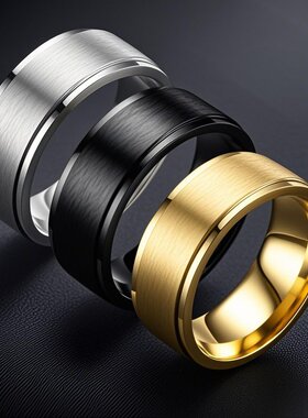 不锈钢戒指不掉色小众冷淡风欧美8mm宽面哑光钛钢戒指